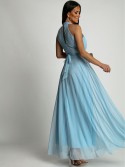 Elegant dress with tulle bottom, blue AZR156